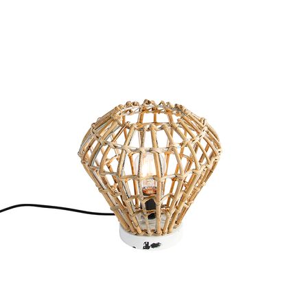 QAZQA Landelijke tafellamp bamboe met wit - Canna Diamond