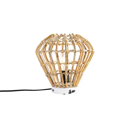 QAZQA Landelijke tafellamp bamboe met wit - Canna Diamond 8