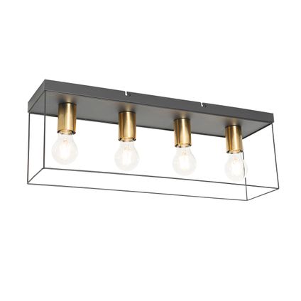 QAZQA Minimalistische plafondlamp zwart met goud 4-lichts - Kodi