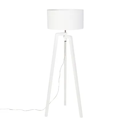QAZQA Vloerlamp tripod wit hout met witte kap 50 cm - Puros 10