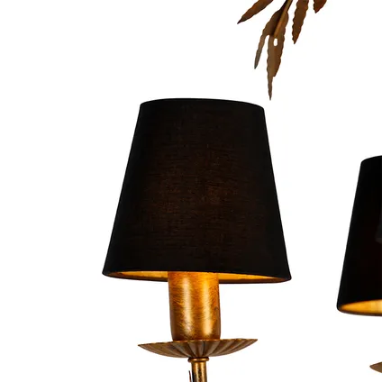 QAZQA Kroonluchter goud met zwarte kappen 5-lichts - Botanica 2