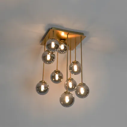 QAZQA Moderne plafondlamp goud 9-lichts met smoke glas - Athens 10