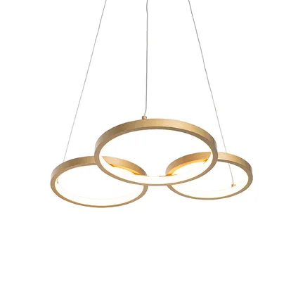 QAZQA Lampe à suspension dorée avec LED 3-step dimmable 3-light - Rondas 2