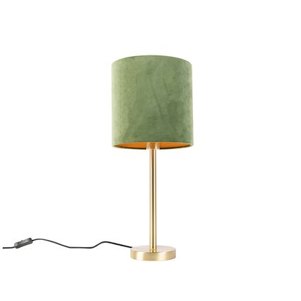 QAZQA Lampe de table botanique en laiton avec abat-jour vert 25 cm - Simplo