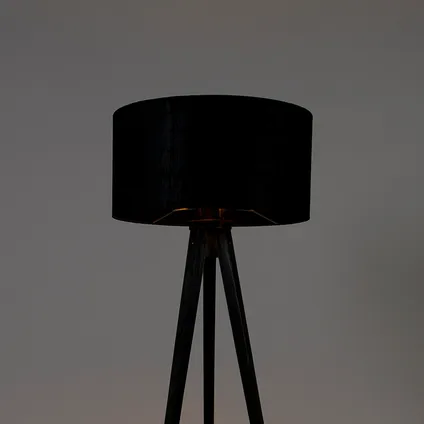 QAZQA Vloerlamp tripod zwart met kap zwart 50 cm - Tripod Classic 10