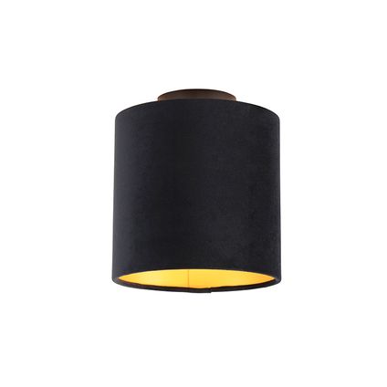 QAZQA Plafondlamp met velours kap zwart met goud 20 cm - Combi zwart