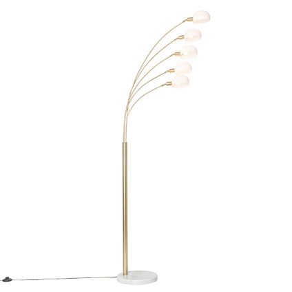 QAZQA Design vloerlamp messing met opaal glas 5-lichts - Sixties Marmo