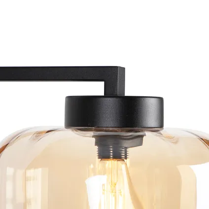 QAZQA Design vloerlamp zwart met amber glas - Qara Down 5