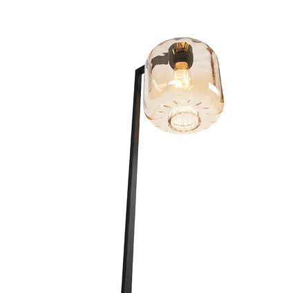 QAZQA Design vloerlamp zwart met amber glas - Qara Down 9