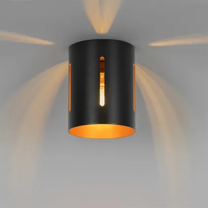 QAZQA Design plafondlamp zwart met gouden binnenkant - Yana 10