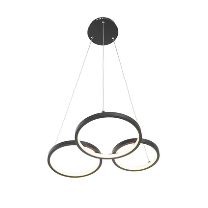 QAZQA Hanglamp zwart incl. LED 3-staps dimbaar 3-lichts - Rondas 10