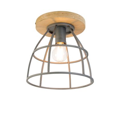 QAZQA Smart plafondlamp donkergrijs met hout incl. WiFi E27 - Arthur