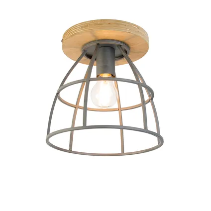 QAZQA Smart plafondlamp donkergrijs met hout incl. WiFi E27 - Arthur 2