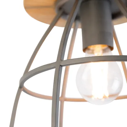 QAZQA Smart plafondlamp donkergrijs met hout incl. WiFi E27 - Arthur 10