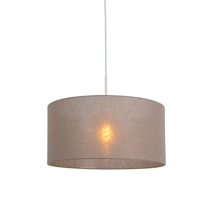 QAZQA Landelijke hanglamp wit met taupe kap 50 cm - Combi 1