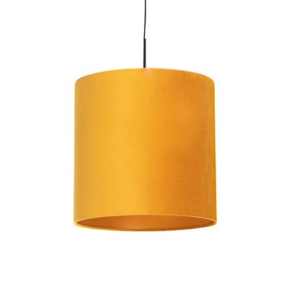QAZQA Hanglamp met velours kap geel met goud 40 cm - Combi