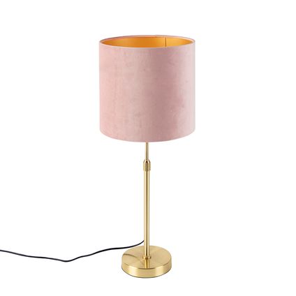 QAZQA Tafellamp goud/messing met velours kap roze 25 cm - Parte