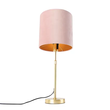 QAZQA Tafellamp goud/messing met velours kap roze 25 cm - Parte 5