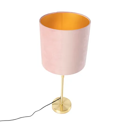 QAZQA Tafellamp goud/messing met velours kap roze 25 cm - Parte 6