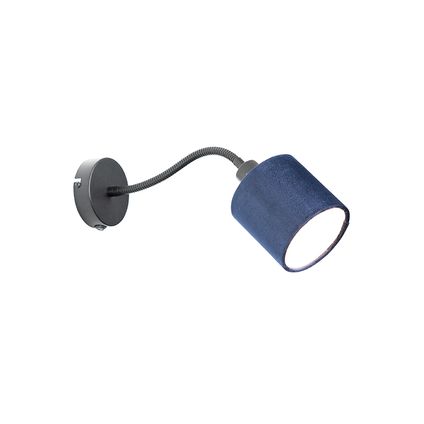 QAZQA Applique noire avec interrupteur abat-jour bleu et bras flexible - Merwe
