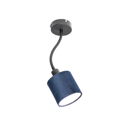QAZQA Applique noire avec interrupteur abat-jour bleu et bras flexible - Merwe 3