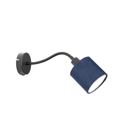 QAZQA Applique noire avec interrupteur abat-jour bleu et bras flexible - Merwe 9