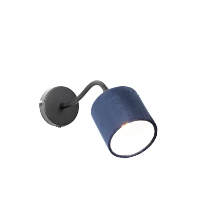 QAZQA Applique noire avec interrupteur abat-jour bleu et bras flexible - Merwe 10