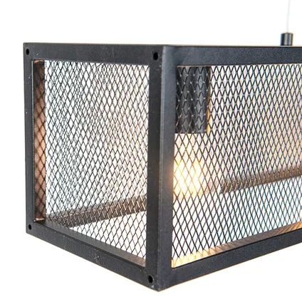 QAZQA Industriële hanglamp zwart met geweven 4-lichts - Cage 6