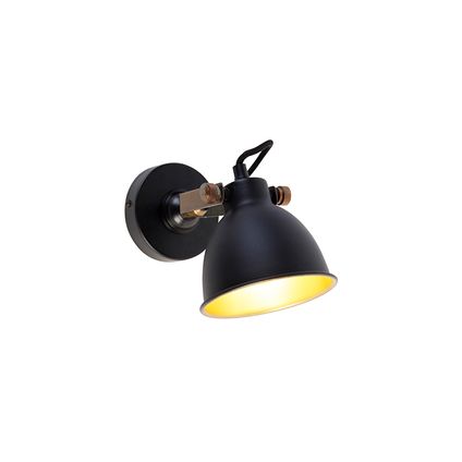 QAZQA Industriële wandlamp zwart met goud verstelbaar - Liko