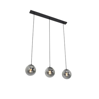 QAZQA Art Deco hanglamp zwart met smoke glas 3-lichts - Pallon Mezzi