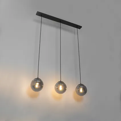 QAZQA Art Deco hanglamp zwart met smoke glas 3-lichts - Pallon Mezzi 10