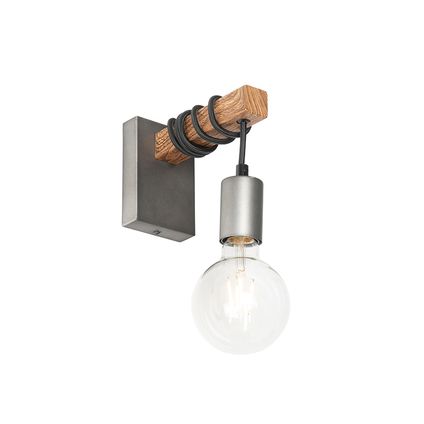 QAZQA Industriële wandlamp staal met hout - Gallow