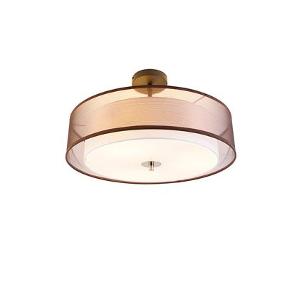 QAZQA Moderne plafondlamp bruin met wit 50 cm 3-lichts - Drum Duo