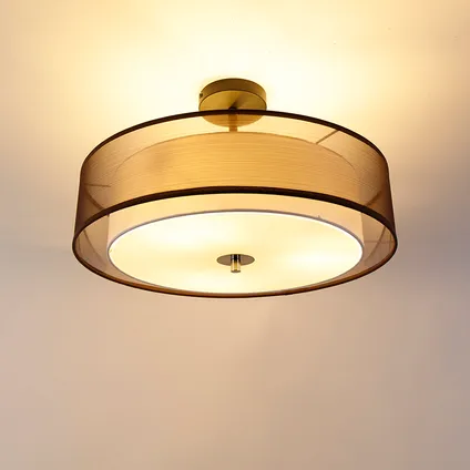 QAZQA Moderne plafondlamp bruin met wit 50 cm 3-lichts - Drum Duo 10