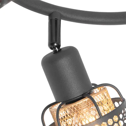 QAZQA Design plafondlamp zwart met goud 3-lichts rond - Noud 6