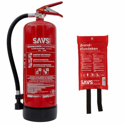 SAVS Brandblus box - Schuimblusser 6 liter + blusdeken - XL - Met montagebeugel - 6L