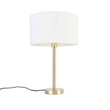 QAZQA Lampe de table classique laiton avec abat-jour blanc 35 cm - Simplo