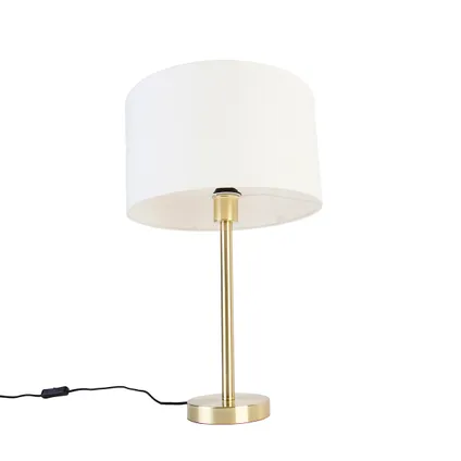 QAZQA Lampe de table classique laiton avec abat-jour blanc 35 cm - Simplo 5
