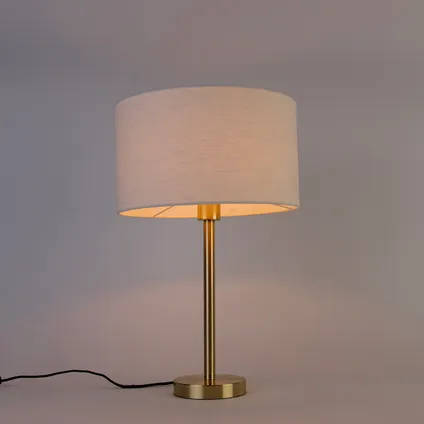 QAZQA Lampe de table classique laiton avec abat-jour blanc 35 cm - Simplo 10