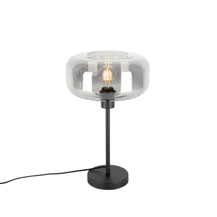 QAZQA Lampe de table art déco noire avec verre fumé - Bizle 6