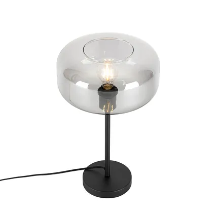QAZQA Lampe de table art déco noire avec verre fumé - Bizle 7