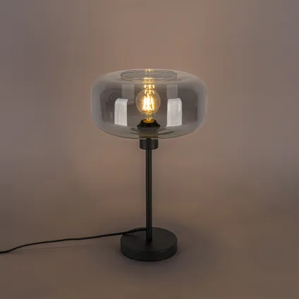 QAZQA Lampe de table art déco noire avec verre fumé - Bizle 10