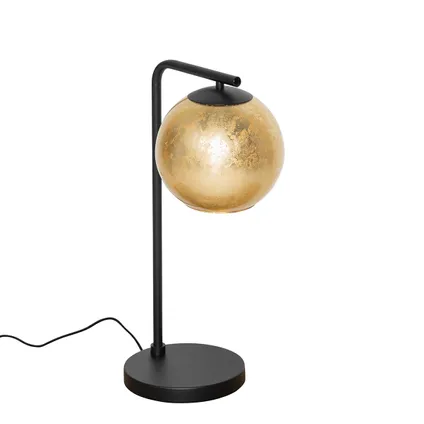 QAZQA Lampe de table design noire avec verre doré - Bert 8