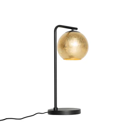 QAZQA Lampe de table design noire avec verre doré - Bert 9