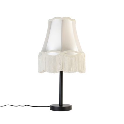 QAZQA Lampe de table classique noire avec abat-jour granny crème 30 cm - Simplo