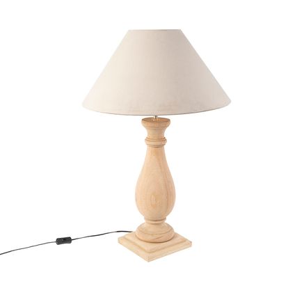 QAZQA Landelijke tafellamp hout met taupe kap velours - Burdock