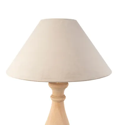 QAZQA Landelijke tafellamp hout met taupe kap velours - Burdock 2