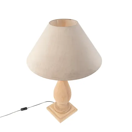 QAZQA Landelijke tafellamp hout met taupe kap velours - Burdock 3