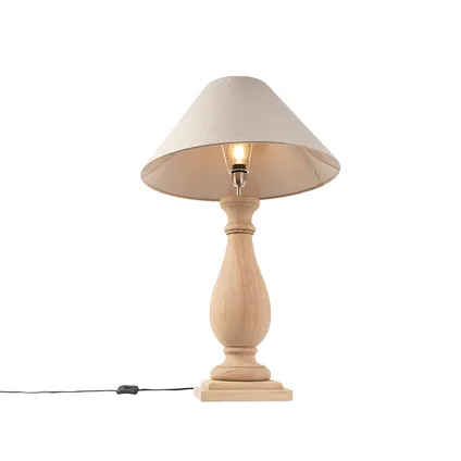 QAZQA Landelijke tafellamp hout met taupe kap velours - Burdock 6