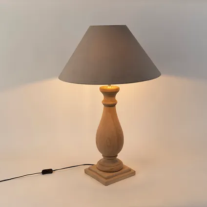 QAZQA Landelijke tafellamp hout met taupe kap velours - Burdock 10